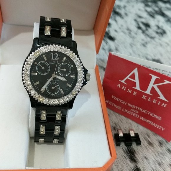 ANNE KLEIN Black Resin Crystal Lightweight Watch - Picture 2 of 9